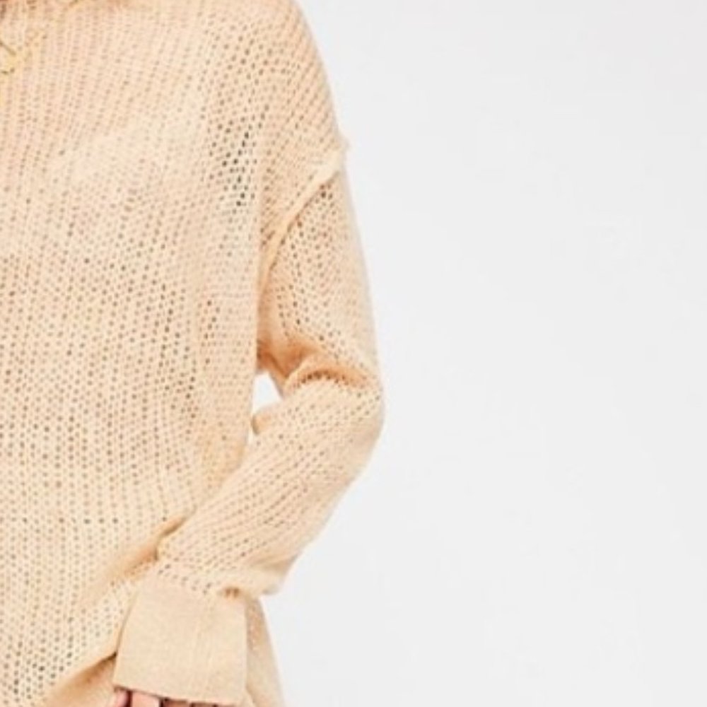 Free People Mohair Blend Transparent Crew Neck Sand Beige Cream Tunic Sweater XS - Picture 4 of 7